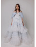 Blue Glitter Tulle Ruffled Flower Girl Dress